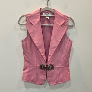 Vintage Lisa International‎ Lamb Skin Leather Vest Cheetah Buckle Women's Small